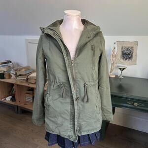 vintage ambiance army green cargo jacket / coat with a hood